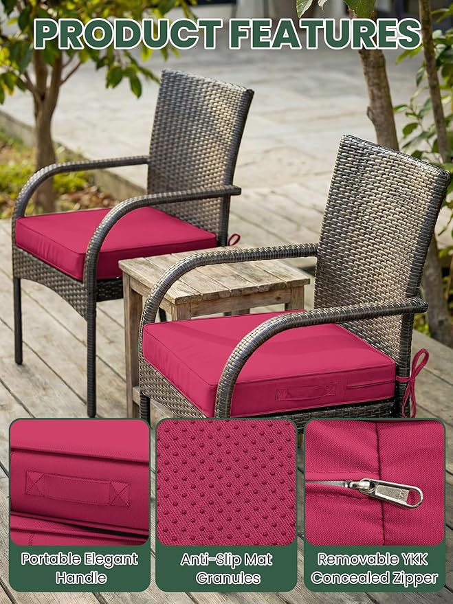 Outdoor Chair Cushion 22 x 22 x 4 Inches Patio Furniture Outdoor Waterproof Seat Cushion, Patio Chair Cushion with Handles and Ties, Square Dining Chair Cushion Set of 4, Pink