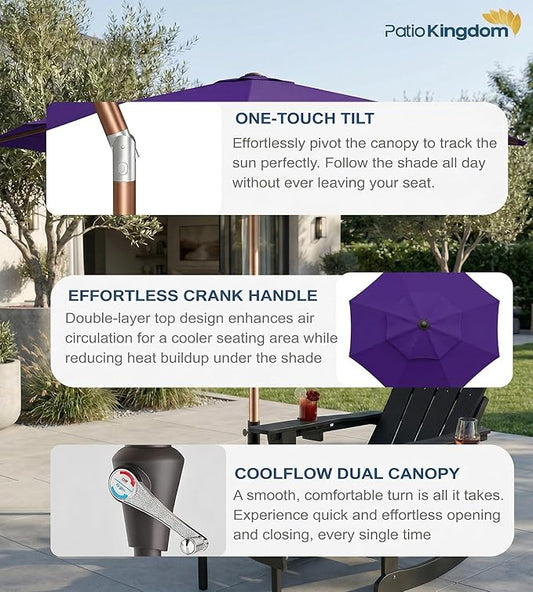 PatioKingdom 10FT Patio Umbrella with Push Button Tilt and Crank, Outdoor Market Umbrella with 8 Fiberglass Ribs, UV Protection Table Umbrella for Pool,Backyard,Garden,Deck