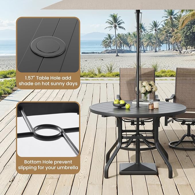 Round Outdoor Dining Table, 41" Round Patio Table with 1.57" Umbrella Hole, Metal Outdoor Dining Tables for Patio, Graden, Backyard and Poolside