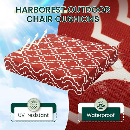 HARBOREST Outdoor Chair Cushions Set of 4, Water Resistant Patio Chair Cushions with Ties, Square Corner Outdoor Seat Cushions for Patio Furniture, 18.5"x16"x3", Wine Red Geometry