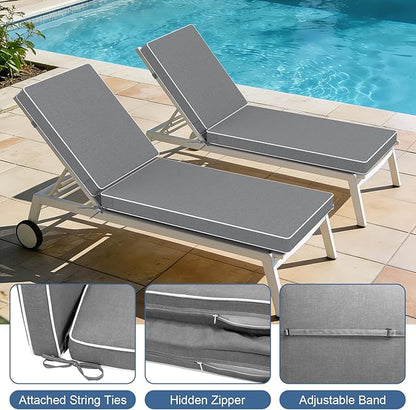 LVTXIII Outdoor Chaise Lounge Cushion 72x21x3 Inch, Water-Repellent Patio Seat Cushion with Ties & Hidden Zipper, Thick Foam Pad for Lawn Chair, Poolside, Patio Furniture, Grey Textured
