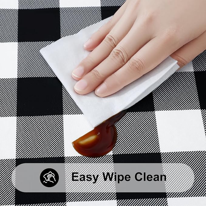 Smiry Rectangle Picnic Table Cloth, Elastic Waterproof Fitted Vinyl Tablecloths, Flannel Backed Buffalo Plaid Table Covers for Dining, Camping, Outdoor (Black and White, 18" x 96")