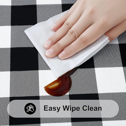 Smiry Rectangle Picnic Table Cloth, Elastic Waterproof Fitted Vinyl Tablecloths, Flannel Backed Buffalo Plaid Table Covers for Dining, Camping, Outdoor (Black and White, 42" x 72")