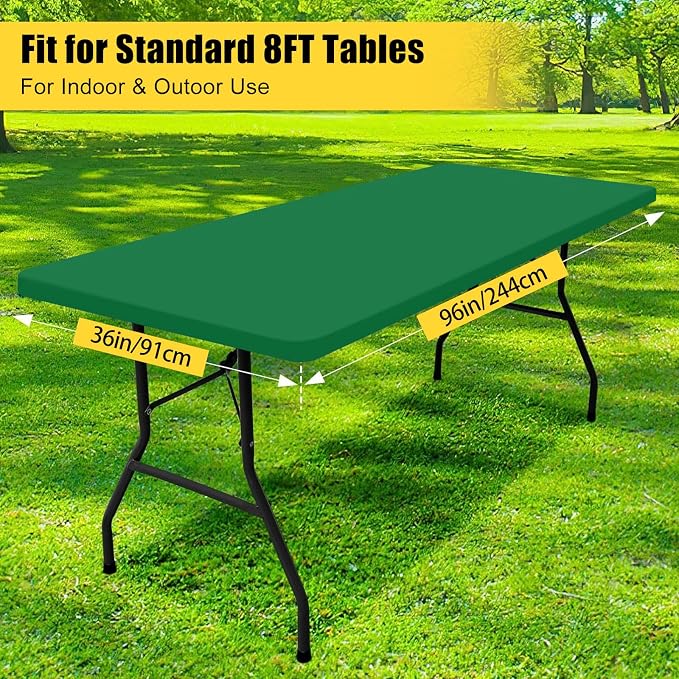 Smiry Rectangle Picnic Table Cloth, Waterproof Elastic Fitted Tablecloths for 8 Foot Tables, Washable Polyester Table Cover for Camping, Indoor and Outdoor (Hunter Green, 36"x96")