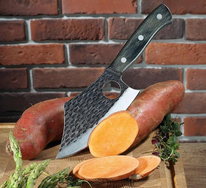 Zassenhaus Farmer Chef's Knife 9.8inch Handmade Blade Steel with Hole Pakka Wood Handle with Leather Sheath for The Kitchen or as Outdoor Chef's, Boning, Chopping Knife