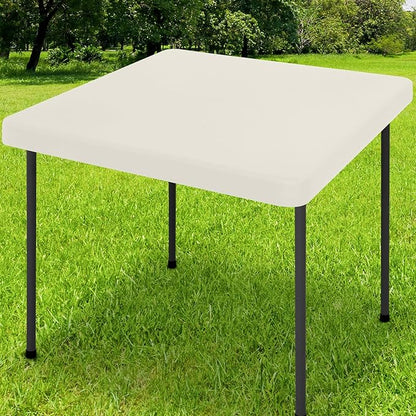 Smiry Rectangle Tablecloth, Elastic Fitted Flannel Backed Vinyl Tablecloths for 3ft Folding Tables, Waterproof Wipeable Table Covers for Indoor, Outdoor, Camping and Picnic (Beige, 34"x34")