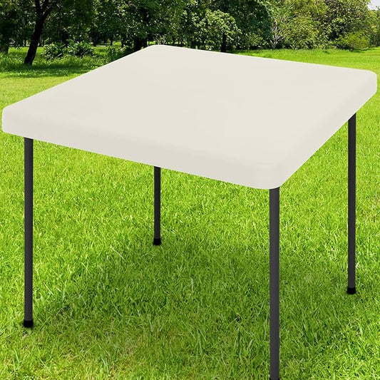 Smiry Rectangle Tablecloth, Elastic Fitted Flannel Backed Vinyl Tablecloths for 3ft Folding Tables, Waterproof Wipeable Table Covers for Indoor, Outdoor, Camping and Picnic (Beige, 34"x34")