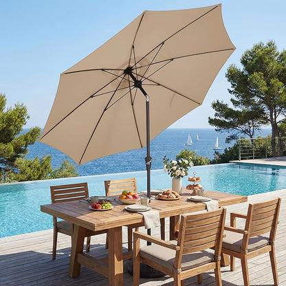 JEAREY 9FT Outdoor Patio Umbrella, Market Umbrella with 8 Fiberglass Ribs & Tilt/Crank, UV Protection & Wind-Resistant Pool Umbrella for Lawn Garden Deck Backyard, Cream Beige