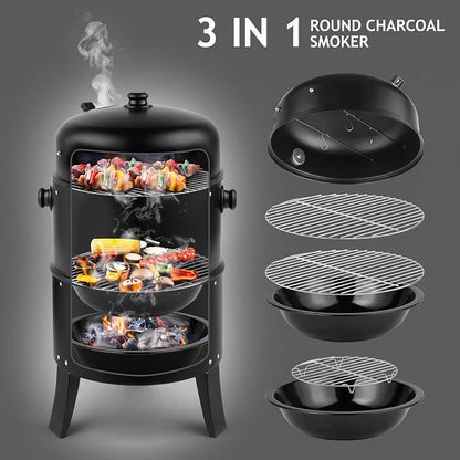Portable Charcoal Grills, Adjustable Barrel Grill for Backyard | Portable Charcoal Grills with Built-in Thermometer, Adjustable Barrel Grill for Outdoor Backyard