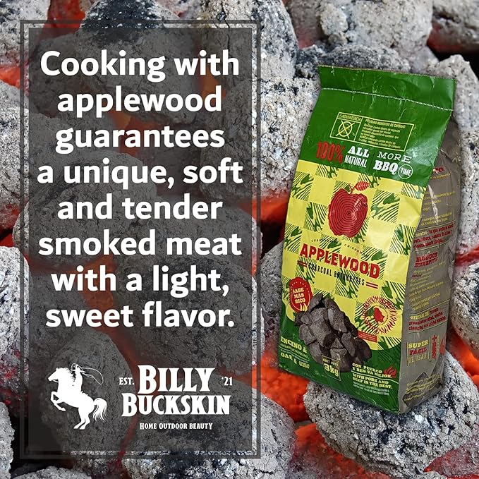 6.5lb Oak & Applewood Charcoal Briquettes - All Natural Wood Charcoal for Grilling - Premium BBQ Briquettes - Quick Light, Pure Hardwood - Long Burning, Rich Smoky Flavor - by Billy Buckskin
