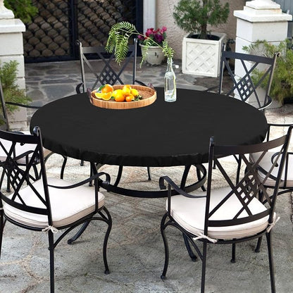 LUSHVIDA Round Waterproof Table Cover Elastic Vinyl Fitted Tablecloth Elastic Edged Plastic Table Cloth (Black, 2PCS Best for Up to 45"-56" Round)