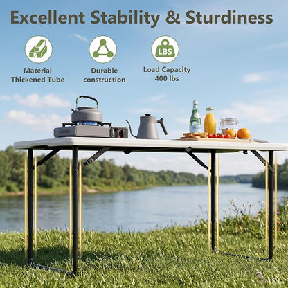 Folding Table and Chairs Set for 4, 4FT Adjustable Height Plastic Folding Table with 4 Foldable Chairs, Portable Folding Table Set for Dining, Party, Wedding, Picnic, Camping, RV Travel