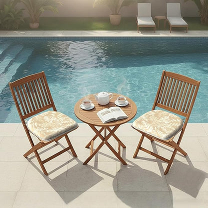 DYTXIII Set of 2 Outdoor Chair Cushions with Ties, Water Repellent Patio Chair Pads 17"x 16" for Outdoor Furniture, Round Corner Seat Cushions for Garden Yard Kitchen Tropical Leaf Oat