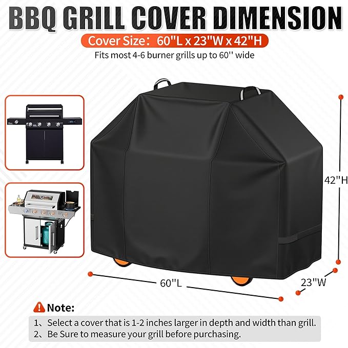 i COVER Grill Cover, 60 inch BBQ Grill Cover for Outdoor Grill, Waterproof BBQ Cover, Fade Resistant Barbecue Gas Grill Covers for Weber, Char-Broil, Nexgrill and More
