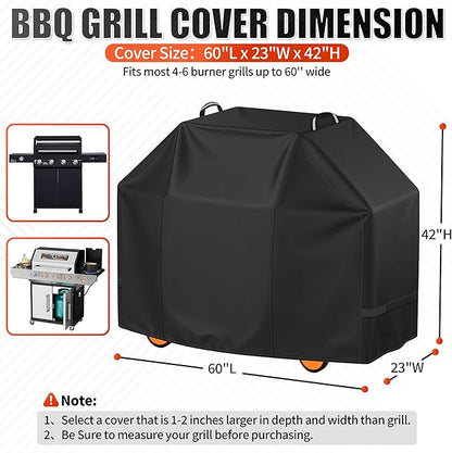 i COVER Grill Cover, 60 inch BBQ Grill Cover for Outdoor Grill, Waterproof BBQ Cover, Fade Resistant Barbecue Gas Grill Covers for Weber, Char-Broil, Nexgrill and More