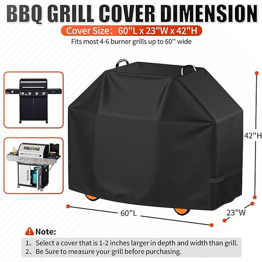 i COVER Grill Cover, 60 inch BBQ Grill Cover for Outdoor Grill, Waterproof BBQ Cover, Fade Resistant Barbecue Gas Grill Covers for Weber, Char-Broil, Nexgrill and More