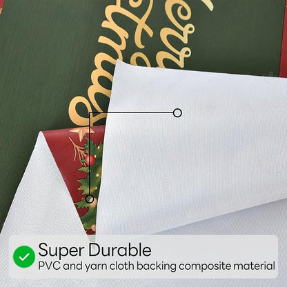 Christmas Tablecloth Heavy Duty Vinyl Red 54x72 inch Square Christmas Table Cloth Reusable Waterproof Foldable Plastic Tablecloths PVC Xmas Table Cover for New Year Party Decor