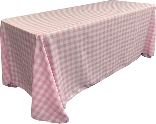 LA Linen TCcheck90x156-PinkK37 Polyester Gingham Checkered Rectangular Tablecloth, White & Pink - 90 x 156 in.