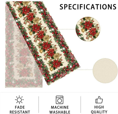 Christmas Poppies Table Runner,Dining Decor for Kitchen Coffee Table Family Dinners Holiday Parties Wedding Events Decor(13x72 inch)