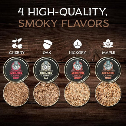 SmokeTop® 4 Pack of Wood Chips - Cocktail Smoker Chips for Old Fashioned Cocktails, Whiskey, & Bourbon - Made in The USA (Cherry, Hickory, Maple, Oak)