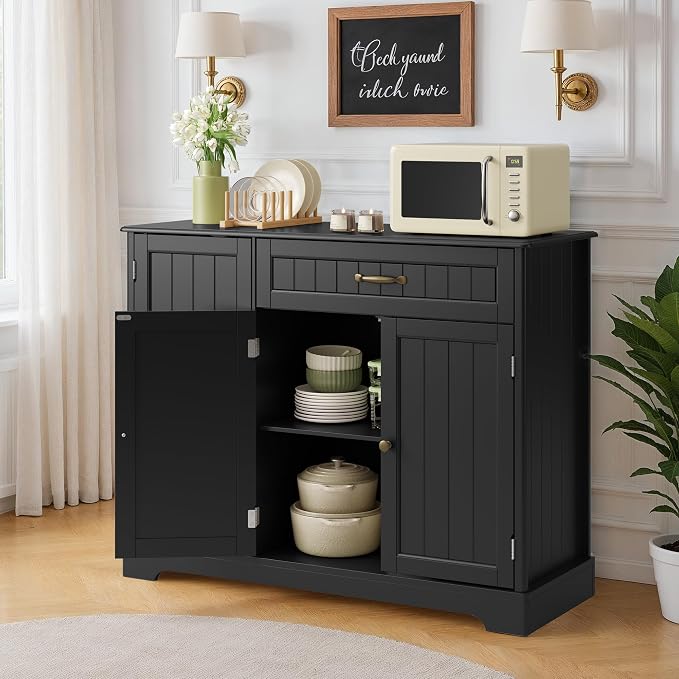 Buffet Cabinet with Storage Shelf, Black | for Coffee Bar, Dining Room, Kitchen, or Laundry Room Organization