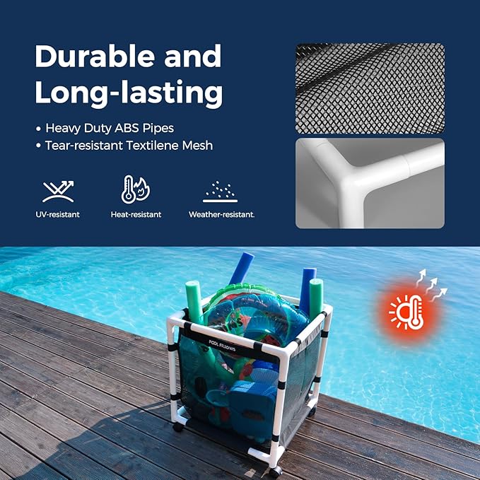 Pool Storage Bin, 214 Gallons, Holder for Noodles, Toys, Floats, Towels, Large Mesh Organizer for Swimming Equipments, Max Style