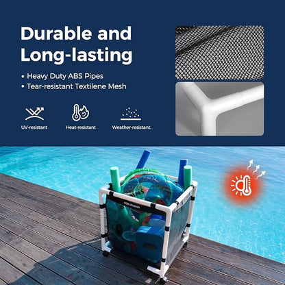 Pool Storage Bin, 105 Gallons, Holder for Noodles, Toys, Floats, Towels, Mesh Organizer for Swimming Equipments, Basic Style