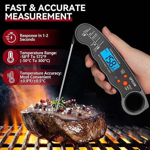 Meat Thermometer Digital, Instant Read Food Thermometer, Waterproof Food Thermometer with Backlight for Grilling and Cooking, BBQ, Deep Fry, Turkey, Candy, QPEUIM-Black