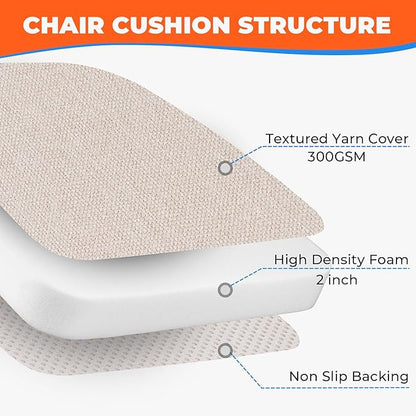 Sunsleek Chair Cushions for Dining Chairs, D-Shaped Seat Cushions with Removable Washable Cover and Ties, Chair Pads for Kitchen, Indoor Dining Room, Patio Chairs, 17'' x 16'', Set of 6, Beige