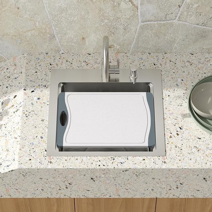 23 Inch Outdoor Kitchen Sink with Faucet - Drop In Workstation 16 Gauge T-304 Stainless Steel Single Bowl Topmount Outdoor Sink with Stainless Steel Dust-Proof Cover #TLT-0064