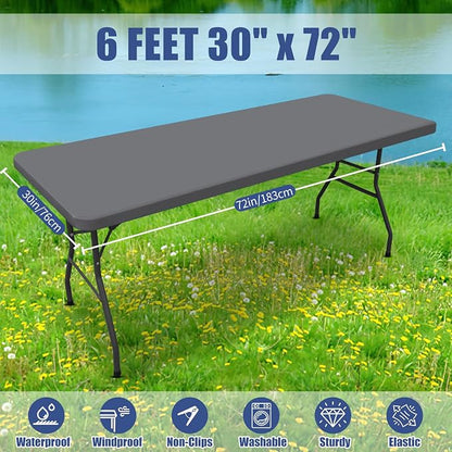 Moosfor Spandex 6 Foot Rectangle Table Cloth, Elastic Fitted Tablecloths for Picnic, Stretch Washable Patio Table Cover for Outdoor, Camping, Banquet and Parties (Grey, 30"x72")