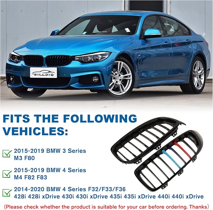 F32 Grille - Front Kidney Grill Color Grille Compatible With 2014-2020 BMW 4 Series F32/F33/F36 428i 430i 435i 440i 2015-2019 F82 F83 M4 3 Series F80 M3 ABS Single Slat