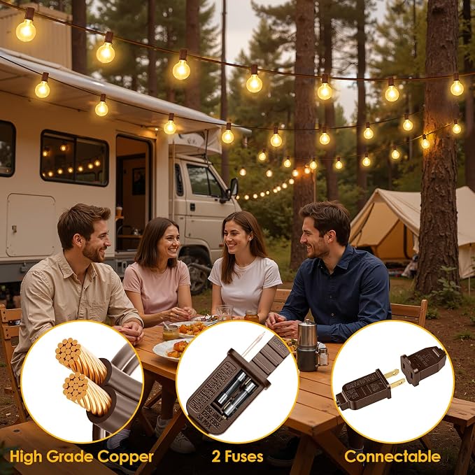 Mlambert 25FT G40 LED Outdoor String Lights, Plug-in Waterproof Patio Lights with 10 LED Bulbs (1 Spare), Porch Lights for Backyard Party Decor, Brown