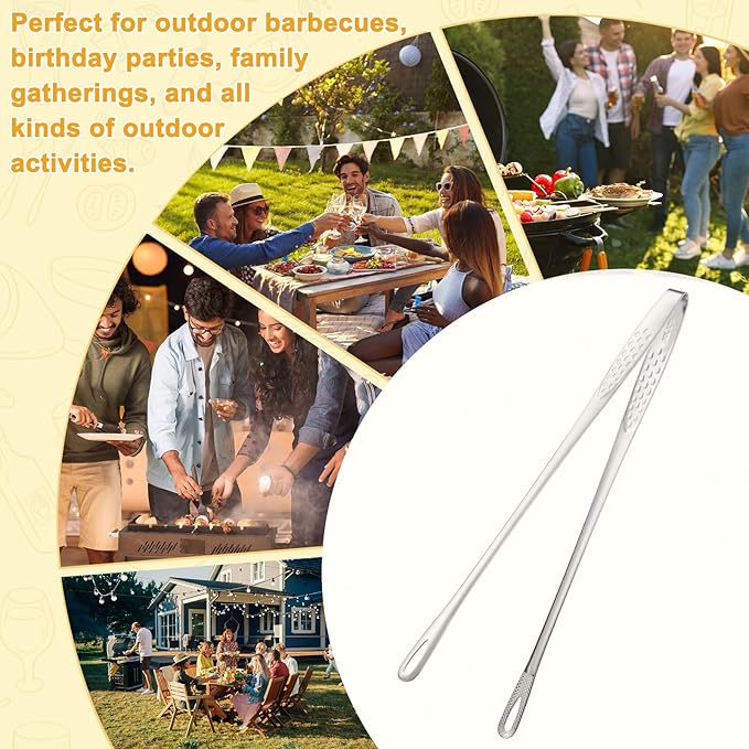 M METERXITY 2-Pack Extra Long Grill Tongs, 11 Inch Non-Slip 304 Stainless Steel Locking Tongs for Cooking/Buffet/Outdoor Barbecue, Korean BBQ Tweezers Metal Clamp Tool [Silver Tone]