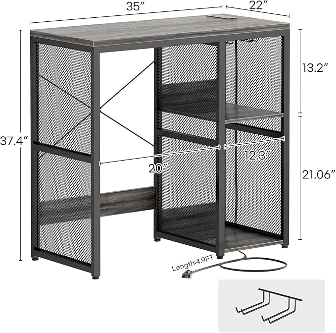 Homieasy Mini Fridge Cabinet with Power Outlet, Coffee Bar Cabinet with Mini Fridge Space, Industrial Liquor Cabinet with Wine Storage & Glass Holder for Dorm, Living Room, Home Kitchen, Grey