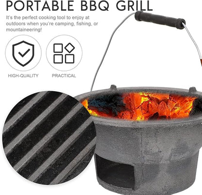 DOITOOL Cast Iron Outdoor Barbecue Stove Portable Charcoal Cooking Stove Compact 8.3X8.3X4.3 Inch Camping Bbq Tool for Picnics and Backyard Grilling