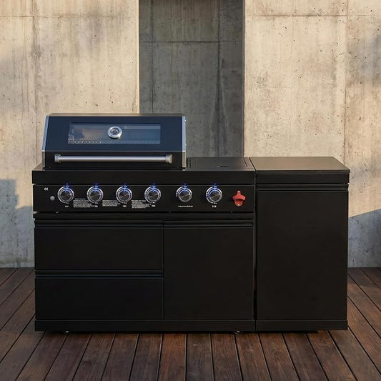 65 Inch Outdoor Kitchen Island, 4-Burner 72,000 BTU Propane Stainless Steel BBQ, Includes Round Side Burner,Marble Countertops, Ideal for Backyard BBQ