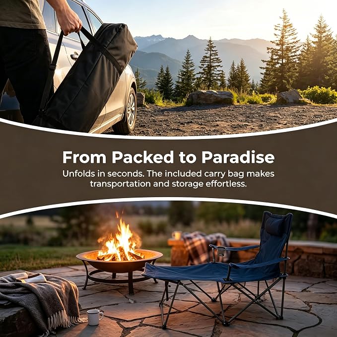 Adjustable Folding Beach Chair, Portable Camping Chair for Adults with Backrest, Reclining Outdoor Chair with Cup Holder & Pocket, Foldable Low Beach Chair for Camping, Picnic, Navy Blue
