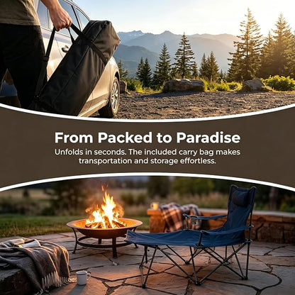 Adjustable Folding Beach Chair, Portable Camping Chair for Adults with Backrest, Reclining Outdoor Chair with Cup Holder & Pocket, Foldable Low Beach Chair for Camping, Picnic, Navy Blue