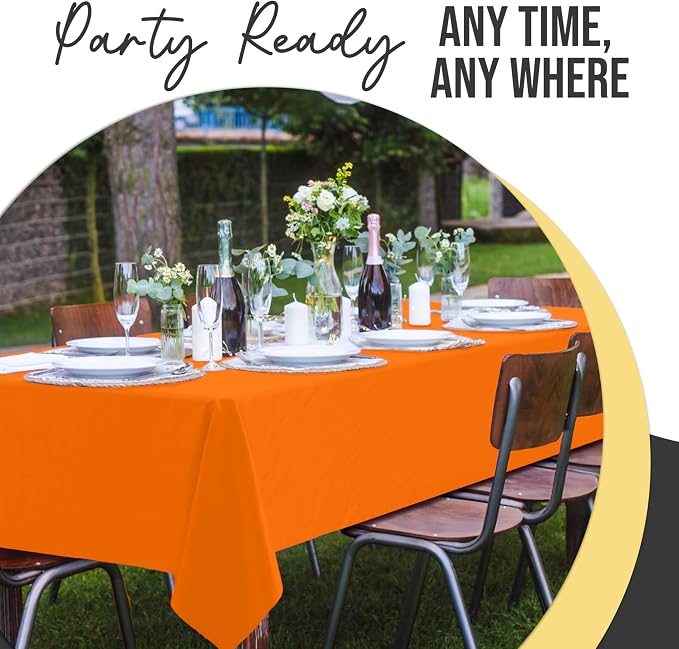 Exquisite 66% Thicker Premium Plastic Table Cloth Rectangle Table Cover 0.5 Mil 12 Pack Orange Table Cloth 54 Inch x 108 Inch Disposable Tablecloth Won't Tear Easily Like Cheap Thin Brands