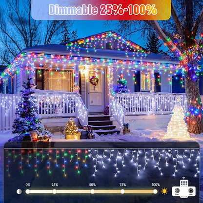 JMEXSUSS Color Changing Icicle Lights Outdoor Waterproof, 11 Modes 400 LED | Christmas Icicle Lights with 80 Drops, White to Multicolor Icicle Lights for Indoor Christmas Eaves Party Decorations