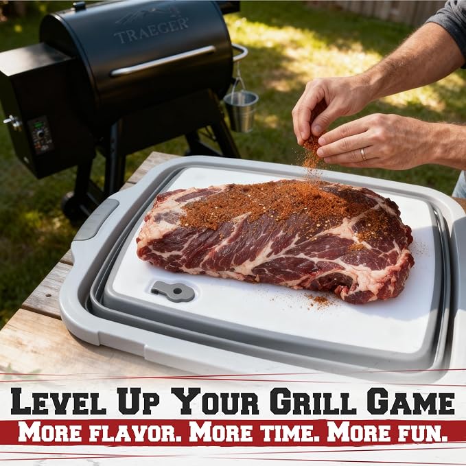 Collapsible XL Smoker & BBQ Prep Tub with Locking Lid | Includes Cutting Board, Meat Marinade & Brine Container For Turkey, Brisket & Ribs - Best Grill Accessories Gifts For Men