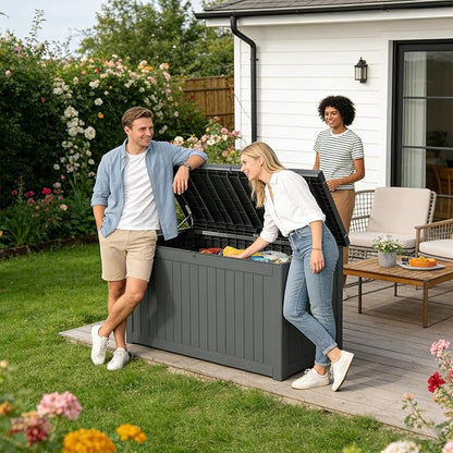 FEFLO 230 Gallon Resin Desk Boxes, Lockable Outdoor Storage Box for Furniture, Toy, Shoe, Garden & Patio Tools Storage, IP54 Weatherproof Package Delivery Boxes for Outside - Black