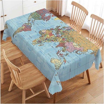 Swono World Map Rectangle Tablecloth Vintage Global Political Map Table Cloth Dining Table Cover for Home Kitchen Restaurant Party Buffet Picnic, 52x70 Inch, Blue