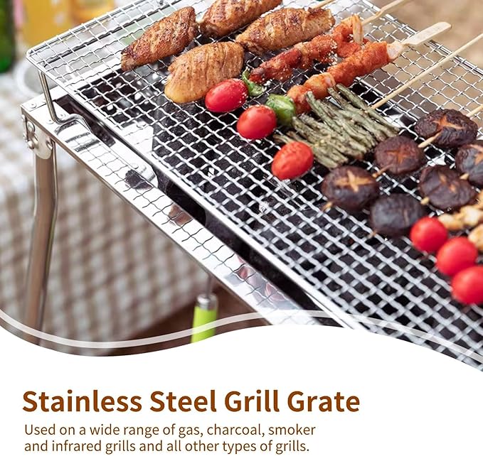 HERCHR Stainless Steel Mesh Grill Grate, Barbecue Grill Net Rack BBQ Mat for Outdoor Cooking, Heavy Duty Welded Baking Cooling Rack for Gas Charcoal Smoker Grills, Camping Picnic, 13.8x10.5in