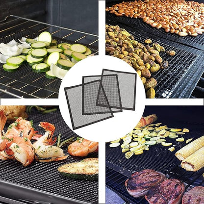 Grill Mesh Mat Set of 3 - Heavy Duty BBQ Non-stick Cooking Sheet Liners Reusable Teflon Barbecue Grilling Net for Outdoor Smoker, Pellet, Gas, Charcoal Grills (15.7x13 Inch)