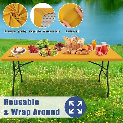 Moosfor Spandex 8 Foot Rectangle Table Cloth, Elastic Fitted Tablecloths for Picnic, Stretch Washable Patio Table Cover for Outdoor, Camping, Banquet and Parties (Mustard Yellow, 30"x96")