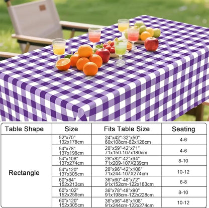 Smiry Picnic Table Cloth, Vinyl Tablecloths with Flannel Backing, 60"x84" | Waterproof Rectangle Table Cloth, Wipeable Buffalo Plaid Table Cover for Indoor and Outdoor (Purple & White)