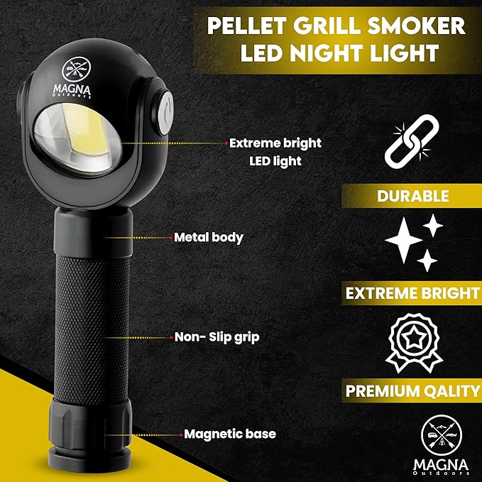 Pellet Smoker Grill LED Night Light - A 2-in-1 Light with a Magnetic Base Attaches to The Front Shelf of Pellet Smokers Compatible with Traeger Grills