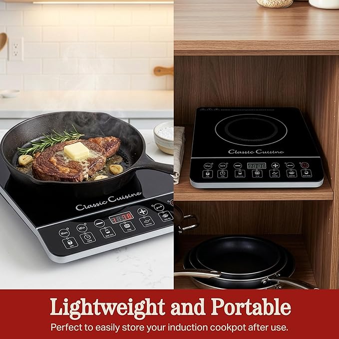Induction Cooktop - Multifunctional 1800W Electric Stove Top - Hot Plate with Built-In Safety Tools and 10 Power Settings by Classic Cuisine (Black)